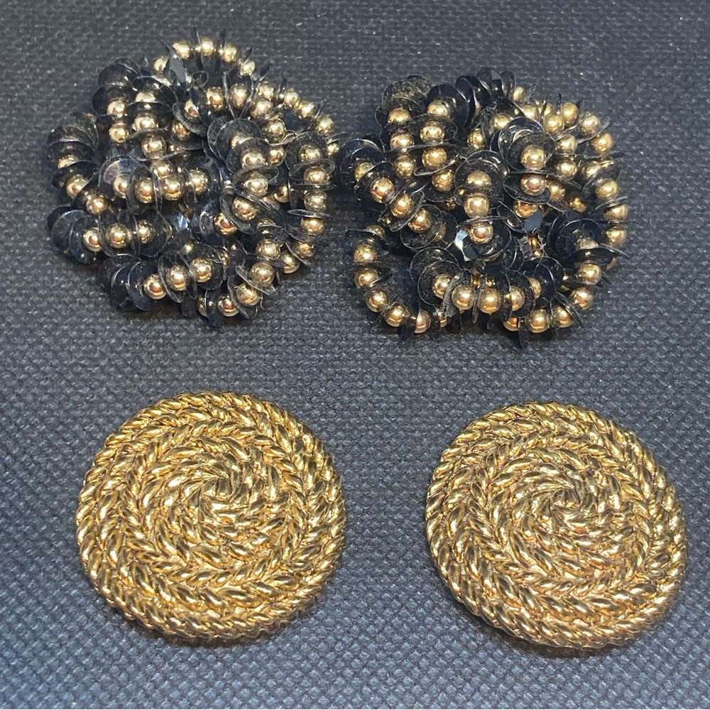 Vintage Black & Gold Shoe Clips 2 Pair - Picture 2 of 9